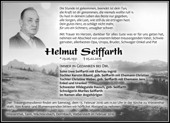 Traueranzeige von Helmut Seiffarth von Südthüringer Presse