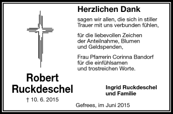 Traueranzeige von Robert Ruckdeschel von Frankenpost