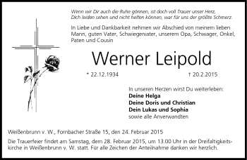 Traueranzeige von Werner Leipold von Neue Presse Coburg