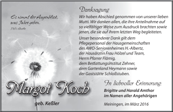 Traueranzeige von Margot Koch von Südthüringer Presse