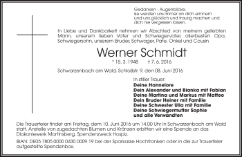 Traueranzeige von Werner Schmidt von Frankenpost
