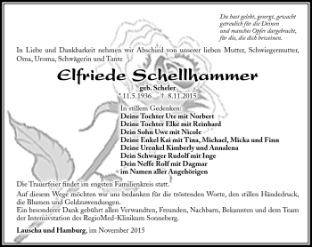 Traueranzeige von Elfriede Schellhammer von Südthüringer Presse
