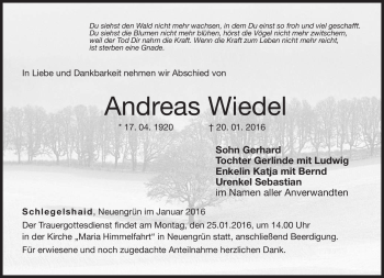 Traueranzeige von Andreas Wiedel von Neue Presse Coburg