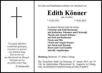 Traueranzeige von Edith Könner von Neue Presse Coburg