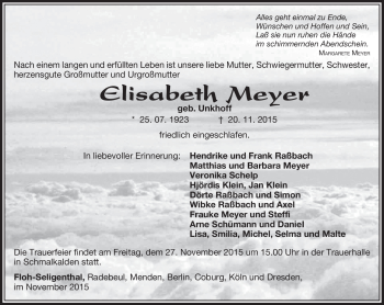 Traueranzeige von Elisabeth Meyer von Südthüringer Presse