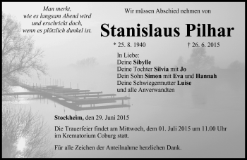Traueranzeige von Stanislaus Pilhar von Neue Presse Coburg