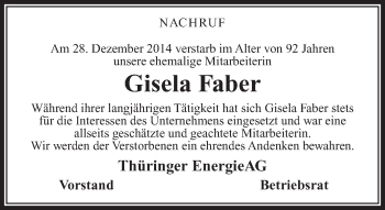Traueranzeige von Gisela Faber von 23086
