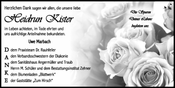 Traueranzeige von Heidrun Kister von Südthüringer Presse