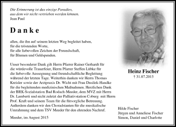 Traueranzeige von Heinz Fischer von Neue Presse Coburg