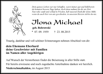 Traueranzeige von Ilona Michael von Südthüringer Presse