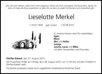 Traueranzeige von Lieselotte Merkel von Neue Presse Coburg