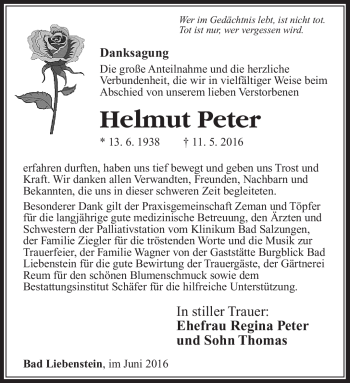 Traueranzeige von Helmut Peter von Südthüringer Presse