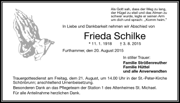 Traueranzeige von Frieda Schilke von Frankenpost
