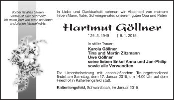 Traueranzeige von Hartmut Göllner von 26010
