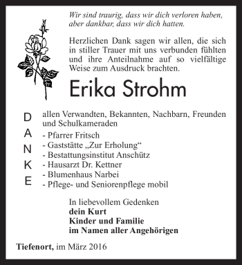 Traueranzeige von Erika Strohm von Südthüringer Presse