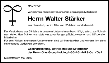 Traueranzeige von Walter Stärker von Neue Presse Coburg