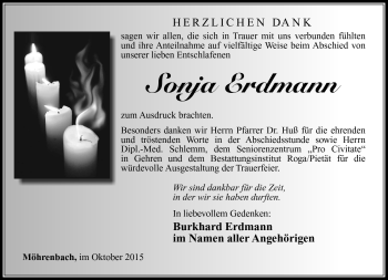 Traueranzeige von Sonja Erdmann von Südthüringer Presse