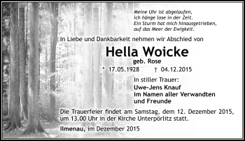 Traueranzeige von Hella Woicke von Südthüringer Presse
