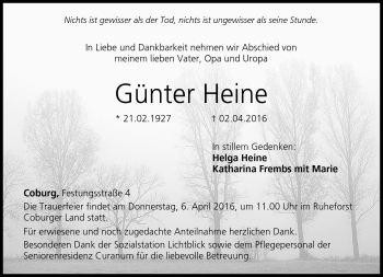 Traueranzeige von Günter Heine von Neue Presse Coburg