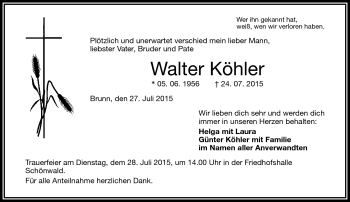 Traueranzeige von Walter Köhler von Frankenpost
