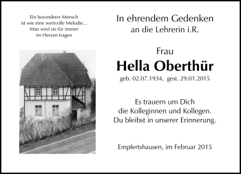 Traueranzeige von Hella Oberthür von Südthüringer Presse