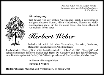 Traueranzeige von Herbert Weber von Südthüringer Presse