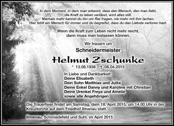 Traueranzeige von Helmut Zschunke von Südthüringer Presse