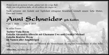 Traueranzeige von Anni Schneider von Südthüringer Presse
