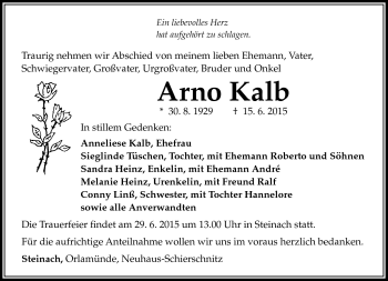 Traueranzeige von Arno Kalb von Südthüringer Presse