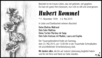 Traueranzeige von Hubert Rommel von Südthüringer Presse