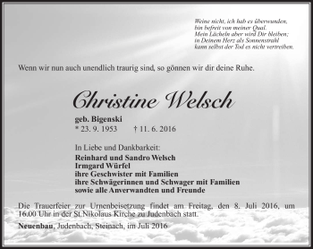 Traueranzeige von Christine Welsch von Südthüringer Presse