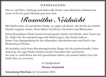 Traueranzeige von Roswitha Neidnicht von Südthüringer Presse