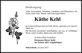 Traueranzeige von Käthe Kehl von Südthüringer Presse