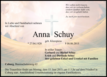 Traueranzeige von Anna Schuy von Neue Presse Coburg