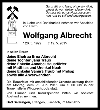 Traueranzeige von Wolfgang Albrecht von Südthüringer Presse