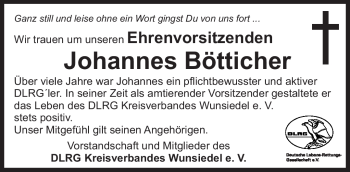 Traueranzeige von Bötticher Johannes von Frankenpost