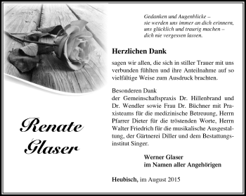 Traueranzeige von Renate Glaser von Südthüringer Presse