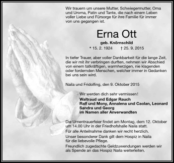 Traueranzeige von Erna Ott von Frankenpost