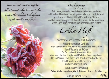 Traueranzeige von Erika Heß von Südthüringer Presse
