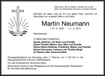 Traueranzeige von Martin Neumann von Frankenpost