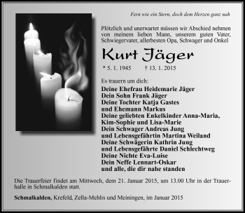 Traueranzeige von Kurt Jäger von Südthüringer Presse