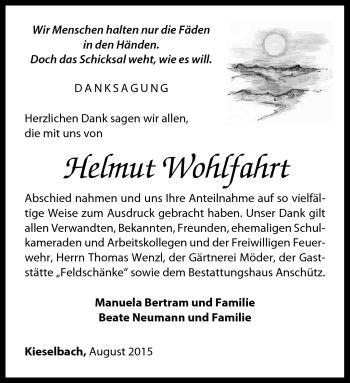 Traueranzeige von Helmut Wohlfahrt von Südthüringer Presse
