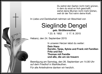Traueranzeige von Sieglinde Dengel von Frankenpost