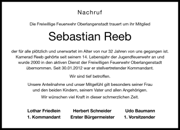 Traueranzeige von Sebastian Reeb von Neue Presse Coburg