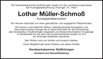 Traueranzeige von Lothar Müller-Schmoß von Südthüringer Presse