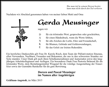 Traueranzeige von Gerda Meusinger von Südthüringer Presse