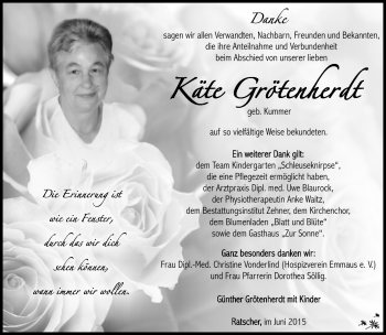Traueranzeige von Grötenherdt Käte von Südthüringer Presse