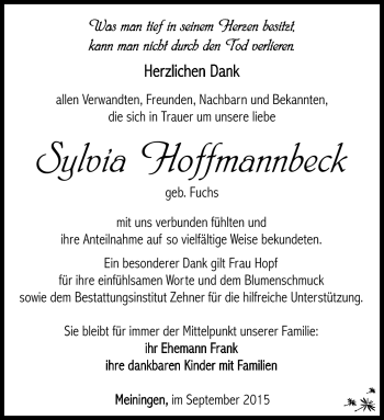 Traueranzeige von Sylvia Hoffmannbeck von Südthüringer Presse