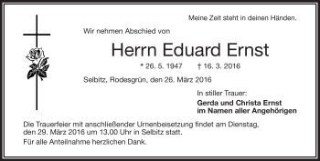 Traueranzeige von Eduard Ernst von Frankenpost