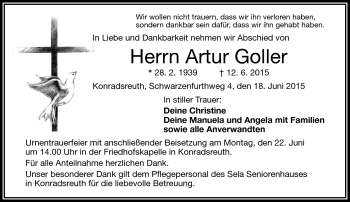 Traueranzeige von Artur Goller von Frankenpost
